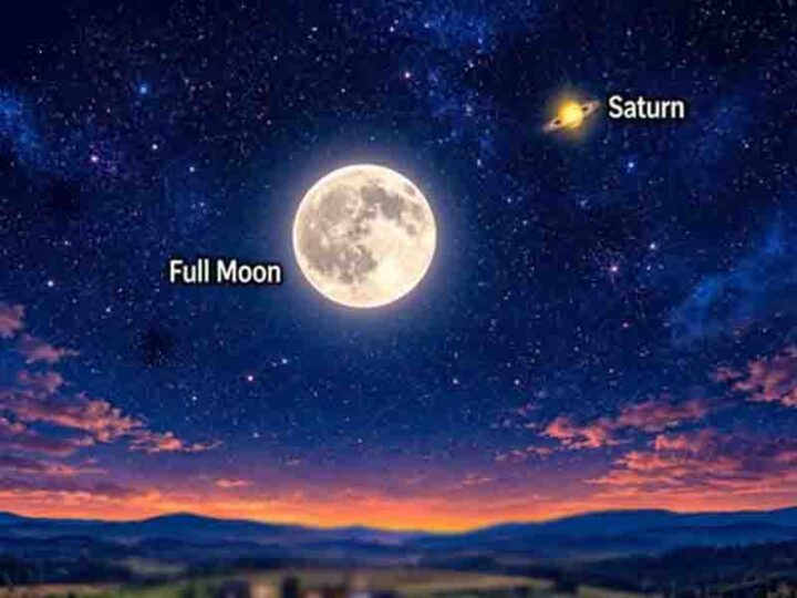 Full Moon and Saturn Κρόνος και Πανσέληνος μαζί στον έναστρο ουρανό στις 25 Οκτωβρίου 2026