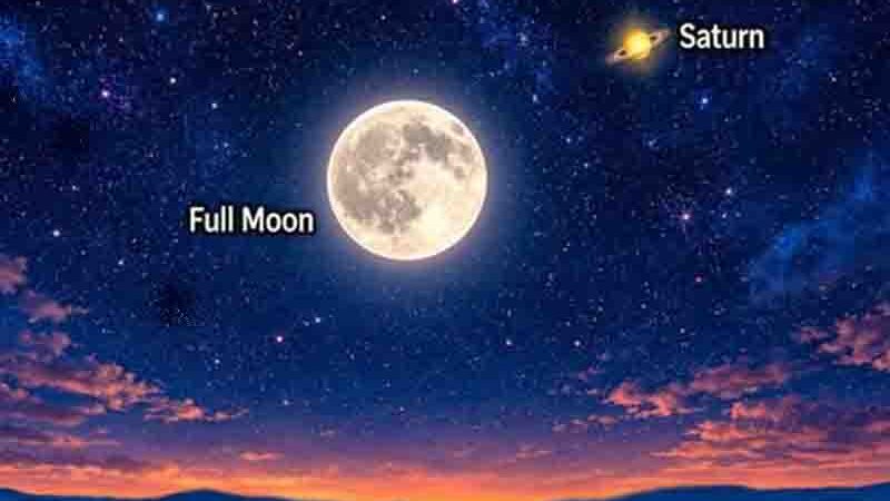 Full Moon and Saturn Κρόνος και Πανσέληνος μαζί στον έναστρο ουρανό στις 25 Οκτωβρίου 2026
